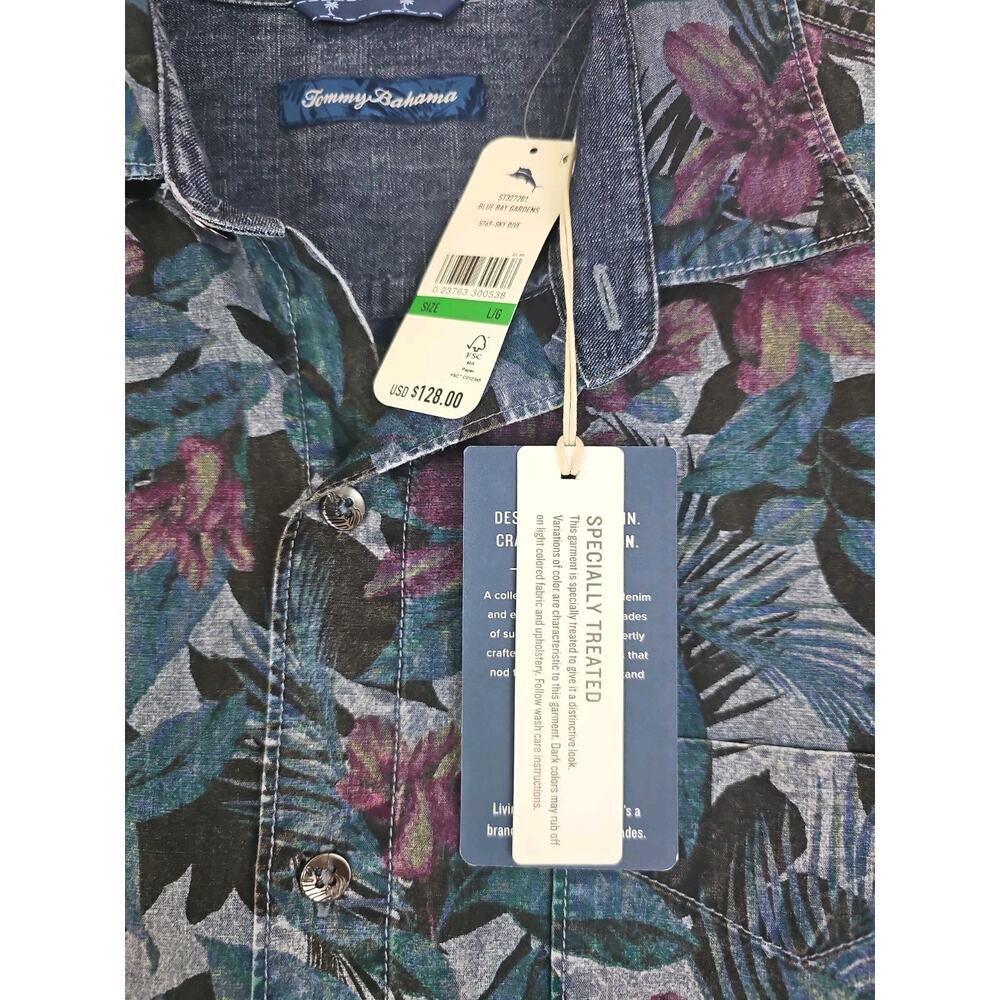 Tommy Bahama ~Men's Size L~ Multicolor Blue Bay Gardens 100% Cotton Shirt NWT - Picture 4 of 16